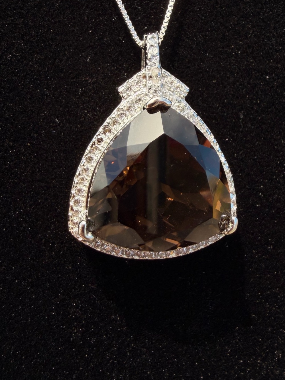 6.66 CTW Smoky Topaz White Sapphire Diamond Necklace 14K Gold Over Silver - Picture 8 of 8